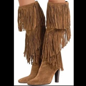 Yves Saint Laurent Lily Fringe Sigaro Knee Boots 8